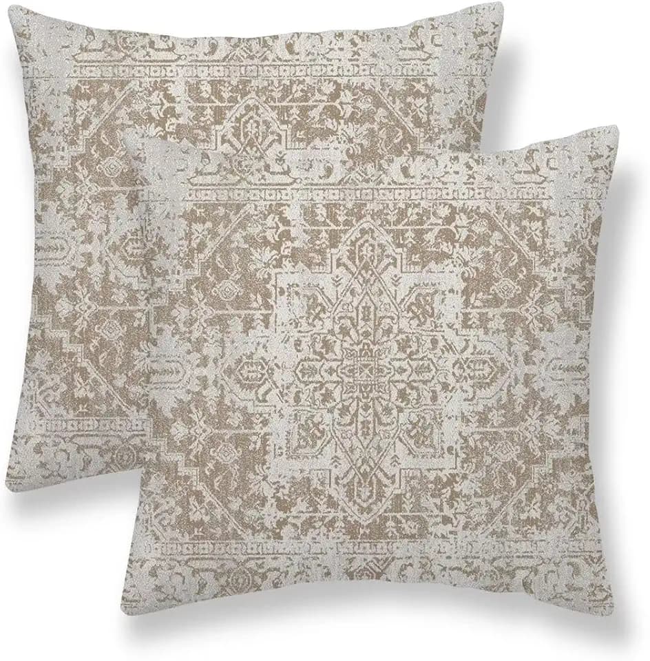 Brown Beige Carpet Boho Pillow Covers 16x16 Set of 2