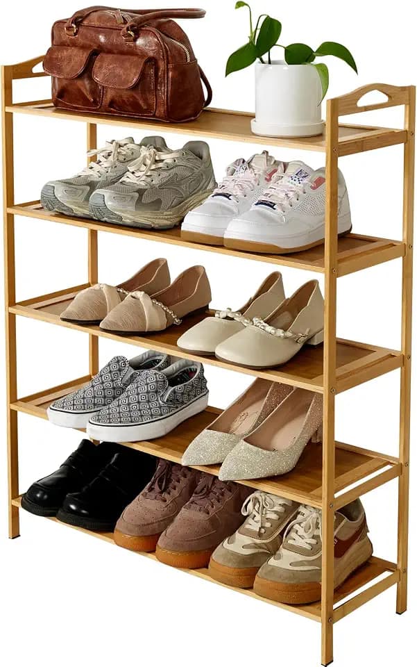 5 Tier Bamboo Shoe Rack Entryway Wood Shoes Rack Organizer