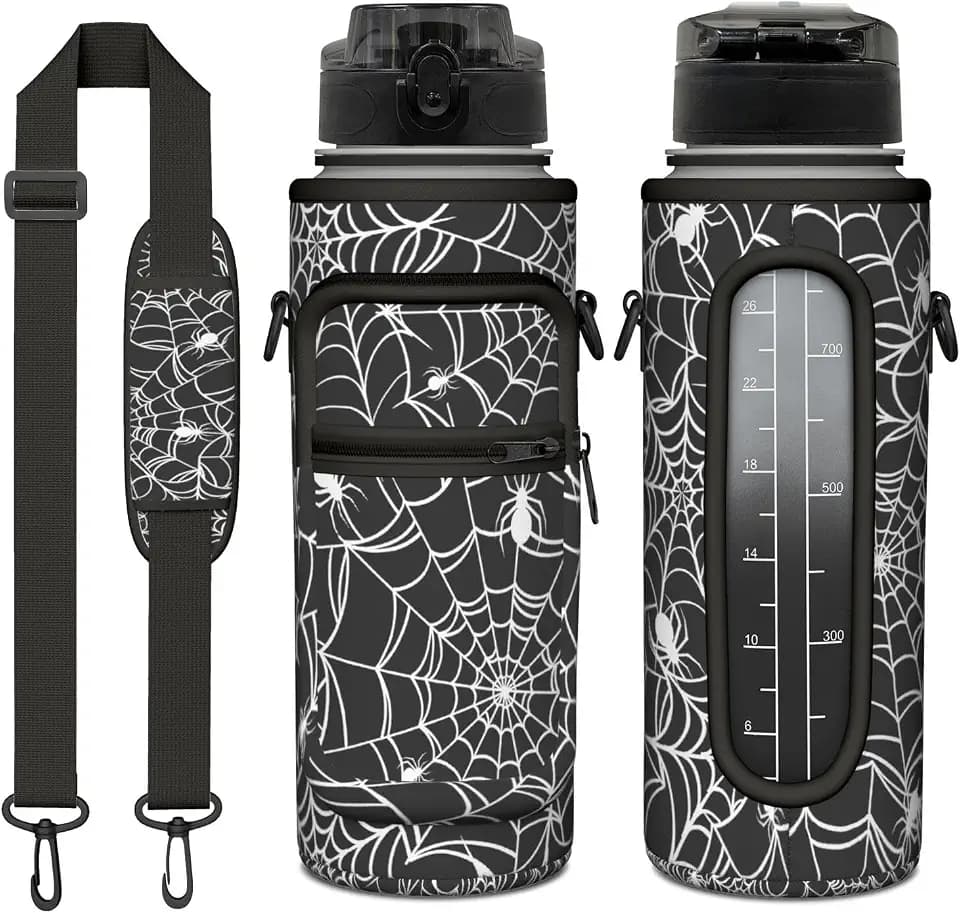 Halloween Spider Web Half Gallon Water Bottle with Sleeve, 32 OZ