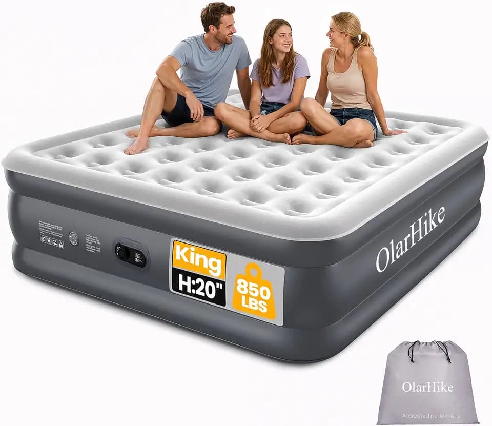 OlarHike 20" H King Air Mattress with Built in Pump,Inflatable Bed, 850lb