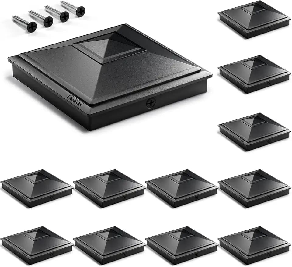 SIEDiNLAR 4x4 Pyramid Post Caps Outdoor Fence Post Covers, 12 Pack, Black