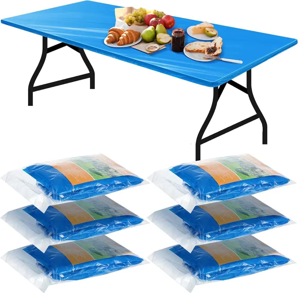 Boao 6 Pcs Disposable Plastic Fitted Tablecloth,72 X 30 Inch,Blue