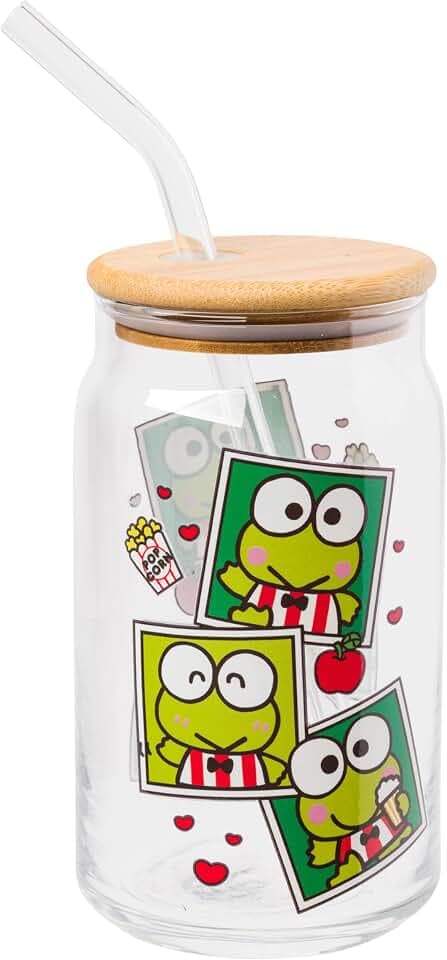 Silver Buffalo Sanrio Hello Kitty and Friends Keroppi, Glass Tumbler, 16oz