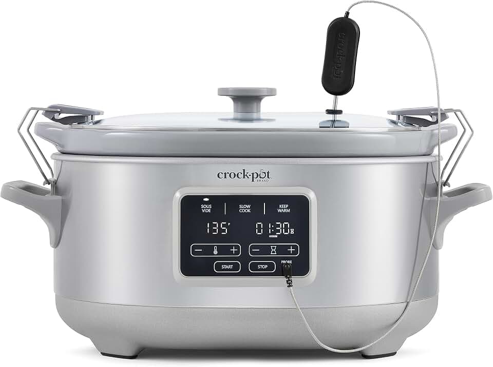 Crock-Pot 7-Quart Cook & Carry Slow Cooker with Sous Vide Function, Family-Sized Slow Cooker Warms up to 30 Hours, Modern Digital Display, Travel-Proof Locking Lid & Removable Temperature Probe