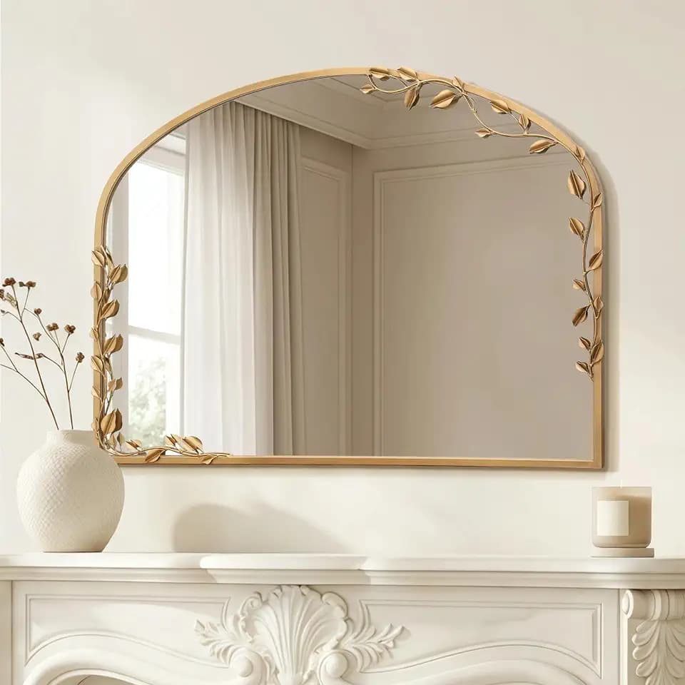 Besdomus Ornate Arched Wall Mirror: 40"x30" Large Gold Fireplace Mirror