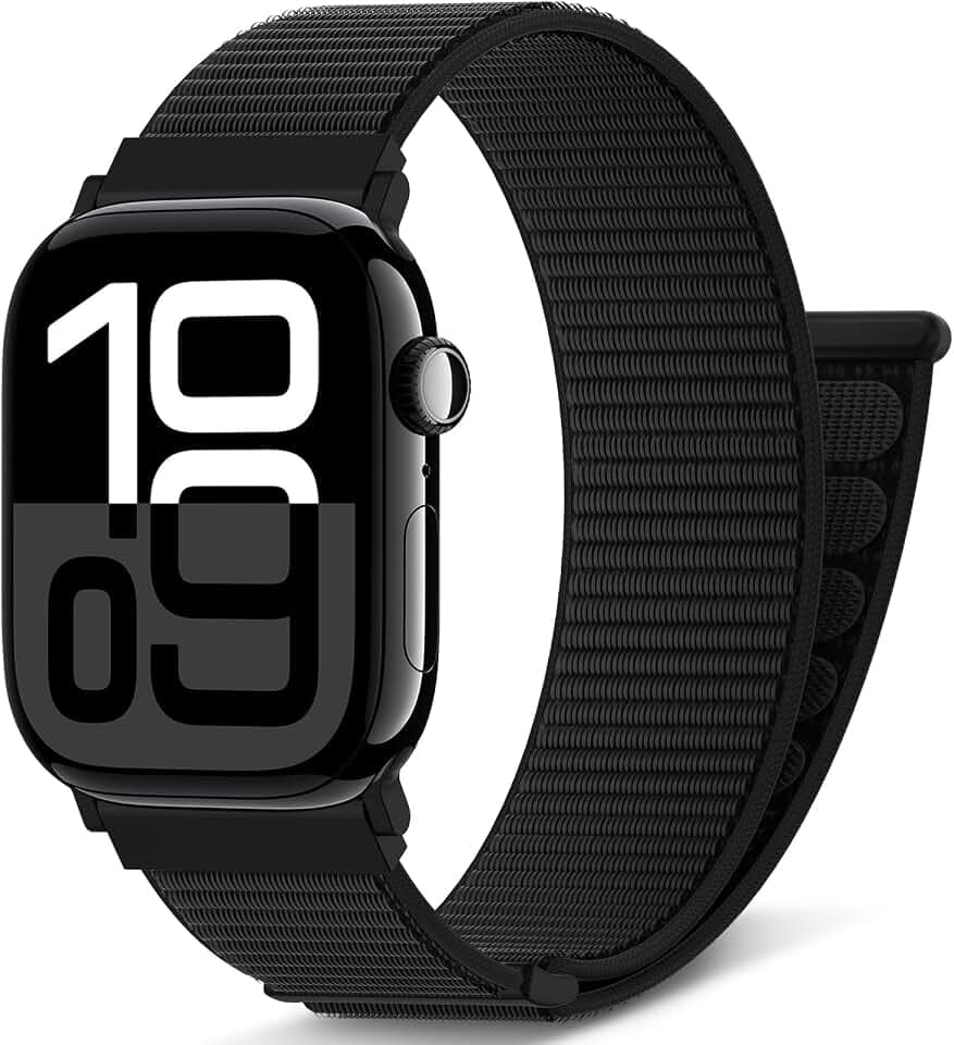 AMSKY Nylon Sport Loop Band Kompatibel mit Apple Watch Armband 40mm 42mm 46mm 44mm 45mm 41mm 38mm 49mm, für iWatch Series 12 11 10 9 8 7 6 5 4, SE Ultra 4 3 2 1, Schwarz, 42mm/40mm/41mm/38mm