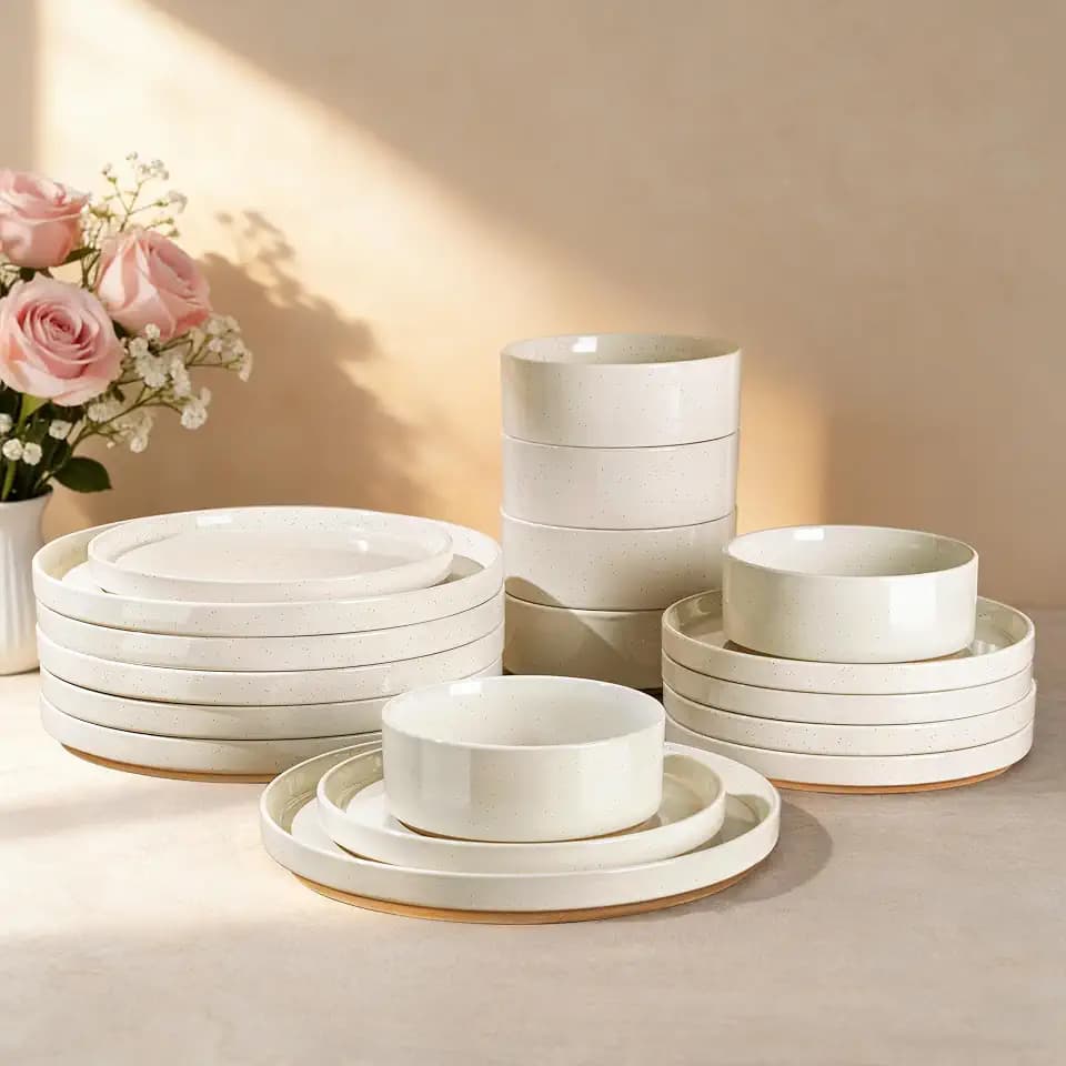 AmorArc Stoneware Dinnerware Sets for 8,24 Pcs Plates and Bowls Set