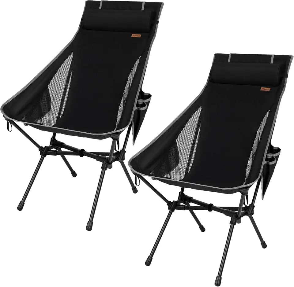 High Back Camping Chair for Adults, Folding Chair Supports 440 lbs, Lightweight Portable Backpacking Chair with Adjustable Pillow for Hiking & Camping