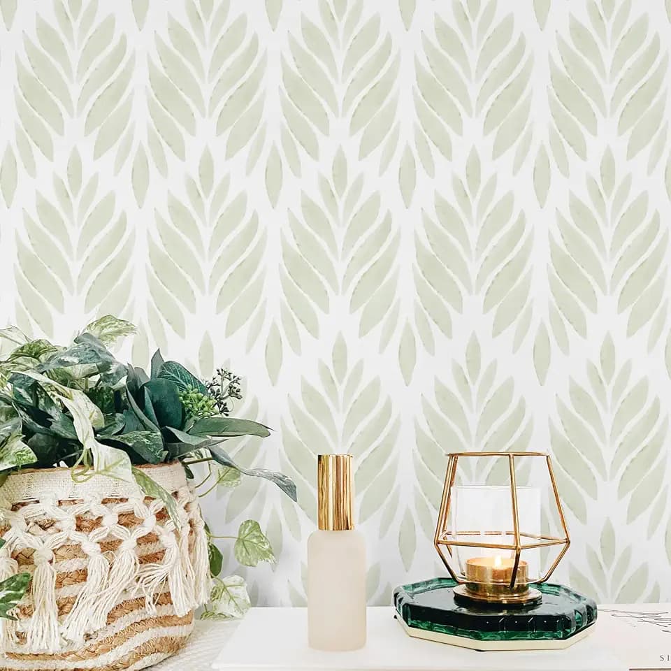 Sage Green Peel and Stick Wallpaper, Boho Contact Paper, 393"x17.3"
