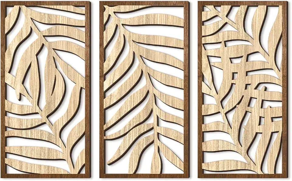 3 Pcs Tropical Leaf Wood Wall Art Decor, Boho Wall Sculptures for Home (C)