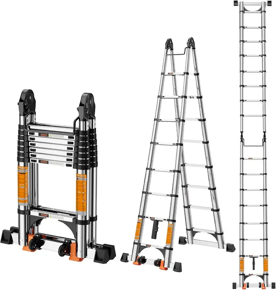 12.5Ft Telescoping Ladder A Frame,Adjustable Ladder for Home,Roof,RV