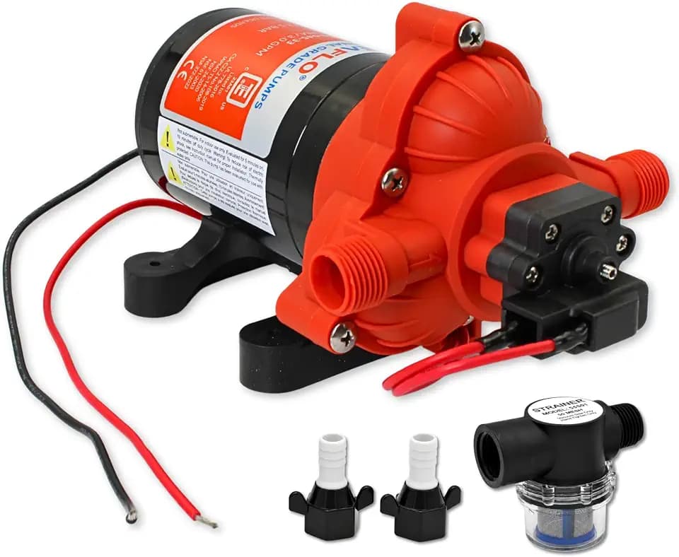 SEAFLO 33 series RV Water Pump - 12V, 3.0 GPM 45 PSI Diaphragm Pump, Self Priming On Demand Fresh Water Pump for RV Camper Boat Marine, Self Priming Pressure Pump, NSF UL 4-Year Warranty