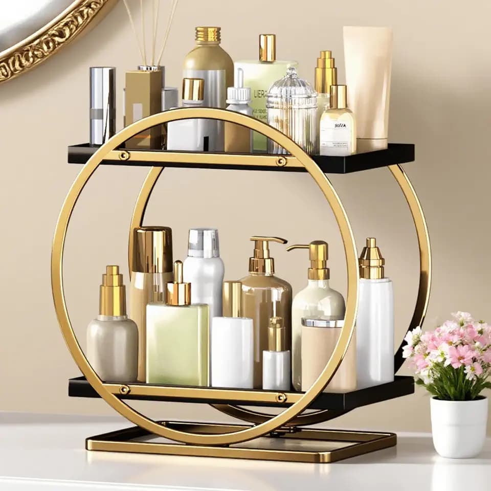 Makeup Organizer Vanity, Black Gold Perfume Organizer for Dresser