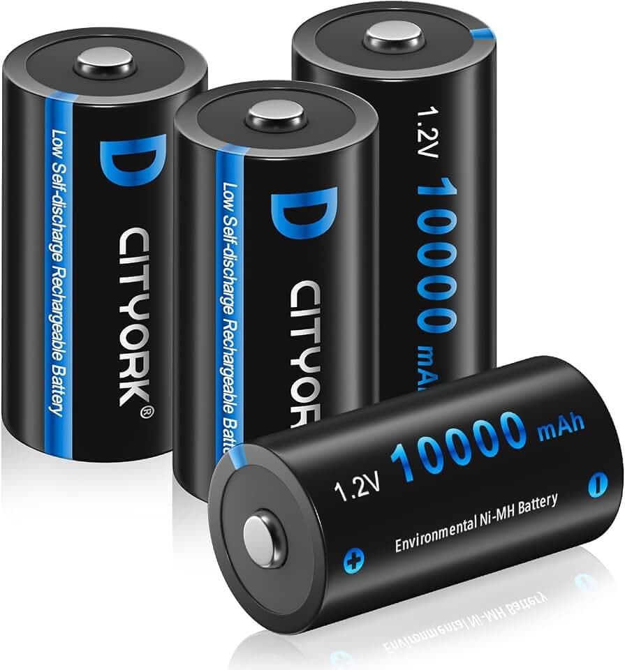 CITYORK Wiederaufladbare Batterien, Akku D 10000mAh 1,2 V NiMH Batterien mit geringer Selbstentladung Ideal für Spielzeug, LED Taschenlampe, Radio, Modellbau UVM (4 Stück)