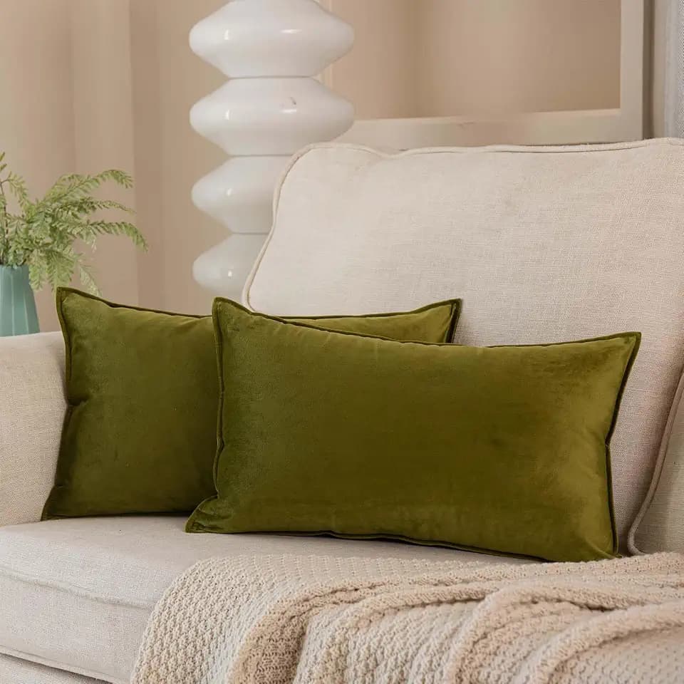 JUSPURBET Velvet Lumbar Throw Pillow Covers 16x24 Set of 2,Olive