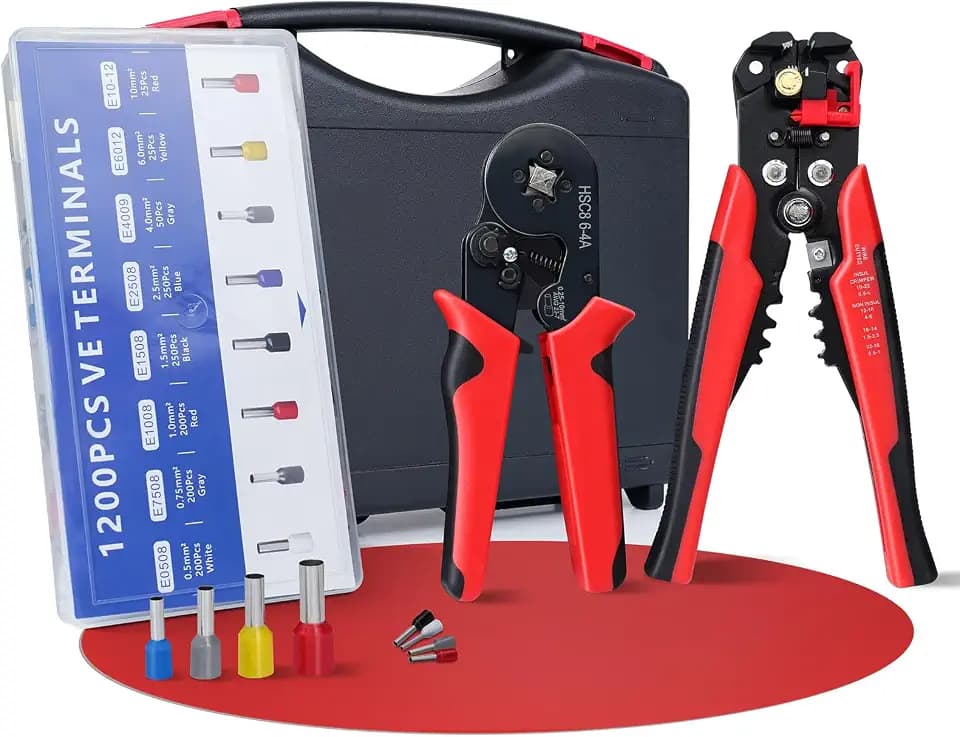 HYCHIKA Aderendhülsenzange, Aderendhülsen Crimpzange und Abisolierzange Set, Automatik Abisolierzange 3 in 1, Crimpzangen Set mit 1200 Stück 0,25-10mm²(AWG 24-8) Kabelschuhe, Crimpverbinder