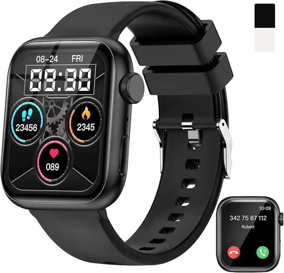Smartwatch Damen Herren mit Telefonfunktion, 1.85" Zoll HD-Touchscreen Fitnessuhr mit Pulsuhr Schlafmonitor Schrittzähler, IP68 Wasserdicht Sportuhr, Fitness Smart Watch für Android iOS