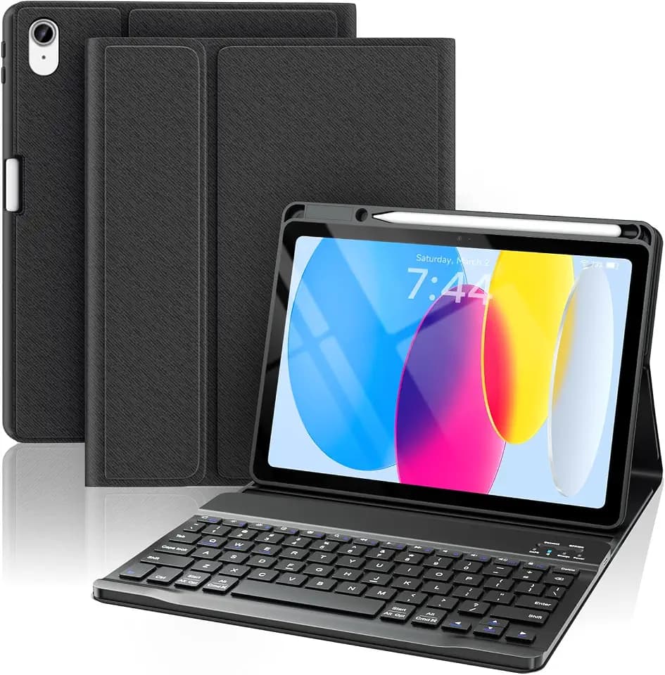OYEEICE Tastaturhülle für iPad 10. Generation 10,9" 2022, kabellose abnehmbare Folio-Abdeckung mit Stifthalter für iPad A16 11. Gen 2025 mit Stifthalter (Schwarz, klassischer Stil ohne