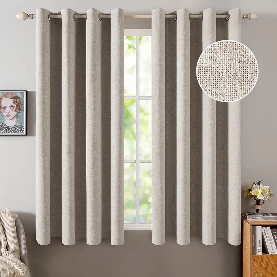 MIULEE 100% Blackout Linen Curtains for Bedroom 52x54 Inches Natural Khaki