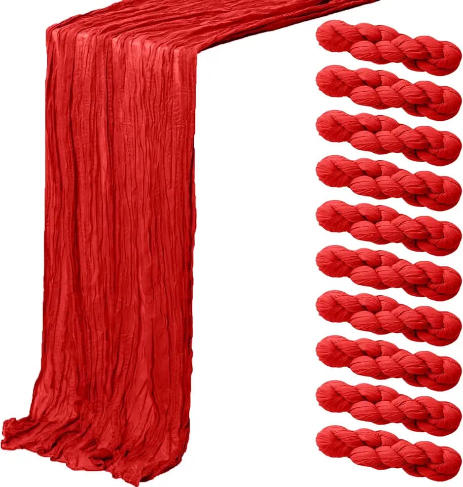 10Pack Red Cheesecloth Table Runner,10FT Summer Sheer Table Runner