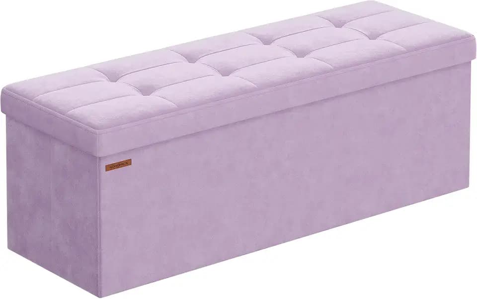 SONGMICS Storage Ottoman Bench, 43.3 Inches Velvet Foldable Foot Rest