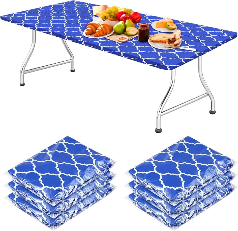 Boao 6 Pcs Disposable Plastic Table Cover, 72" x 30", Moroccan Blue