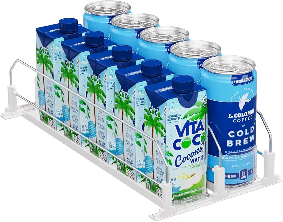 Puricon Drink Organizer for Fridge, Soda Can Organizer -2 Rows, White