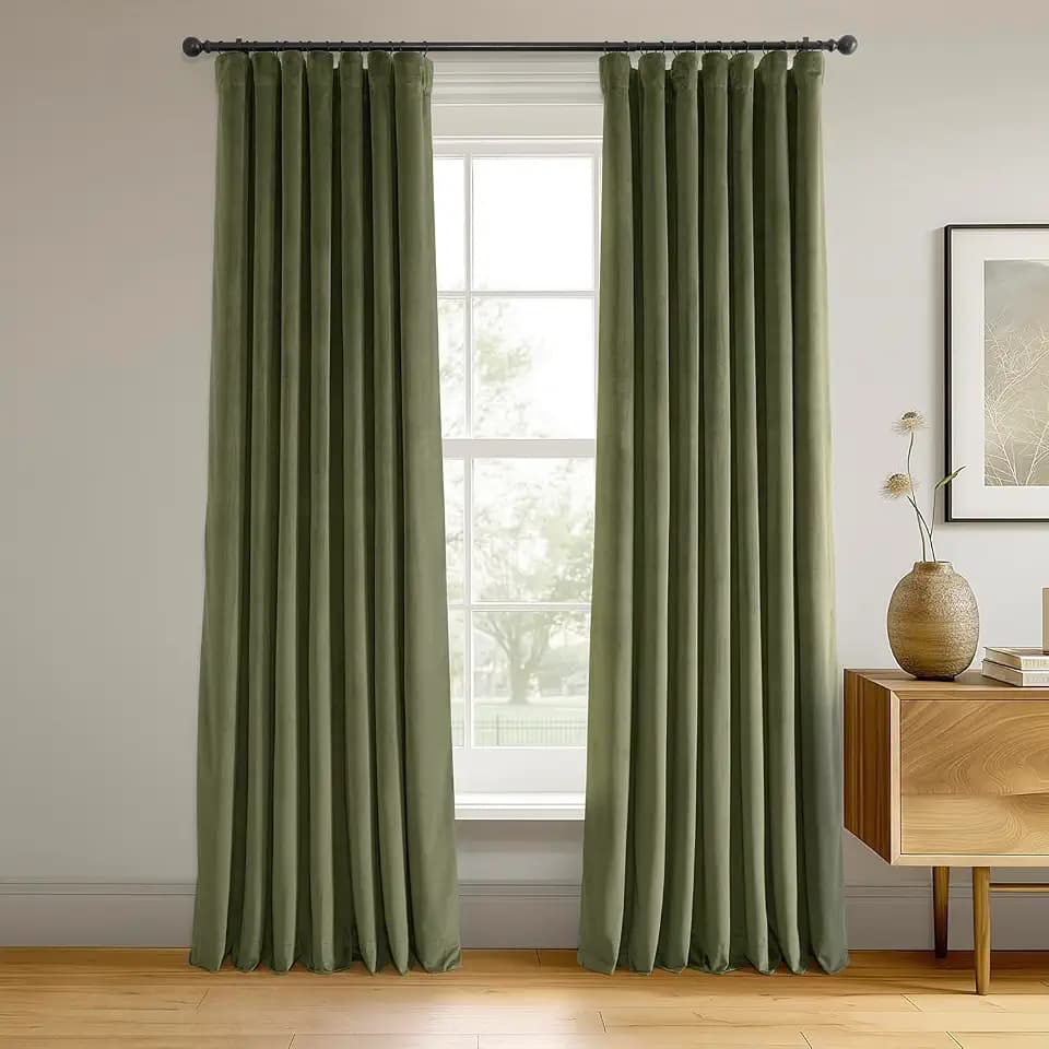 HPD Half Price Drapes Signature Velvet Thermal Blackout Curtains for Living Room 84 Inch Long (1 Panel) Rod Pocket Insulated Blackout Curtains for Bedroom Window Curtains, 50W x 84L, Hunter Green