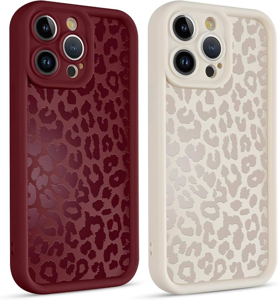 Kueqeay 2 Stück Handyhülle für iPhone 15 Pro hülle 6,1", Aesthetic Leopard Leo Mädchen Muster Design Schutzhülle Rot Weiß Silikon weiblich Cute Case Stoßfest Kameraschutz Bumper Cover