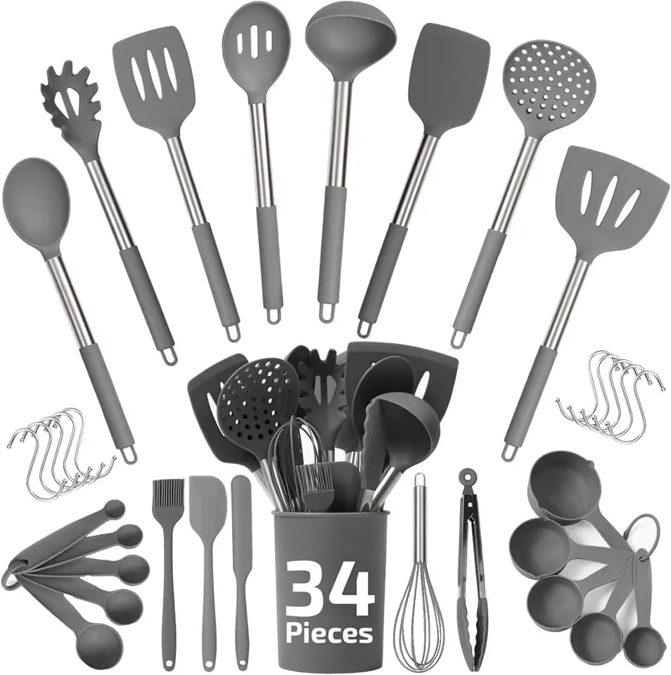 34 PCs Silicone Kitchen Utensils Set, Stainless Steel 450F Heat Resistant