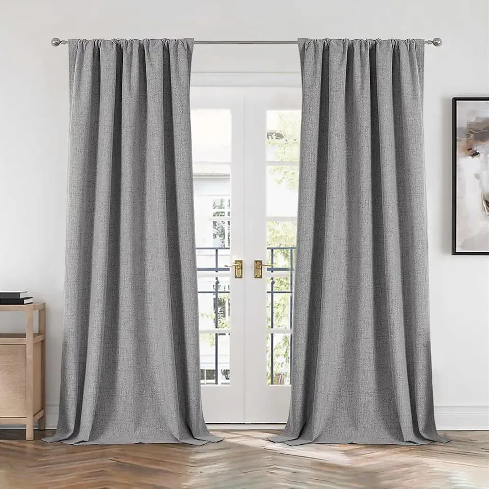 CUCRAF Linen 100% Blackout Curtains 84 Inch Length 2 Panels Set, Back Tab and Rod Pocket Curtain for Living Room Bedroom, Room Darkening Window Drapes Thermal Insulated, (52x84 inch, Light Grey)