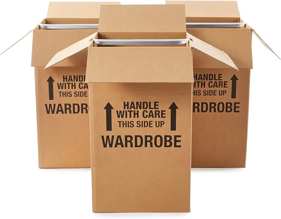 Amazon Basics Sturdy Wardrobe Moving Boxes, 20" x 20" x 34", Brown, 3-Pack