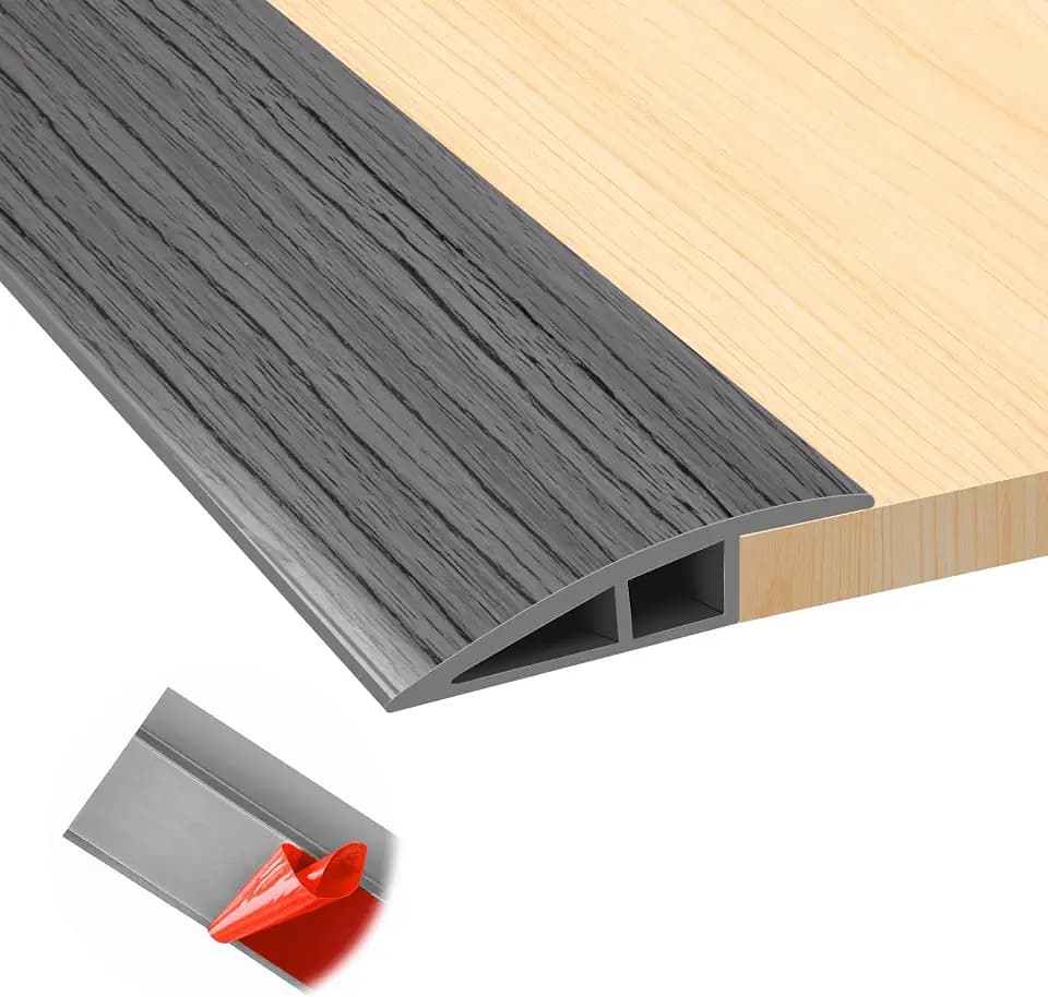Floor Transition Strip, Self Adhesive Door Threshold for Doorway, Carpet Edging Trim Strip Vinyl Overlap Edge Reducer for Carpet, Tile, Threshold Ramp (1/5" to 2/5", Deep Gray Wood Grain, 3.3FT)