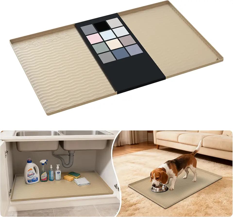 URMONA Waterproof Silicone Under Sink Mat, 34 x 22 in, Flexible Shelf Liner