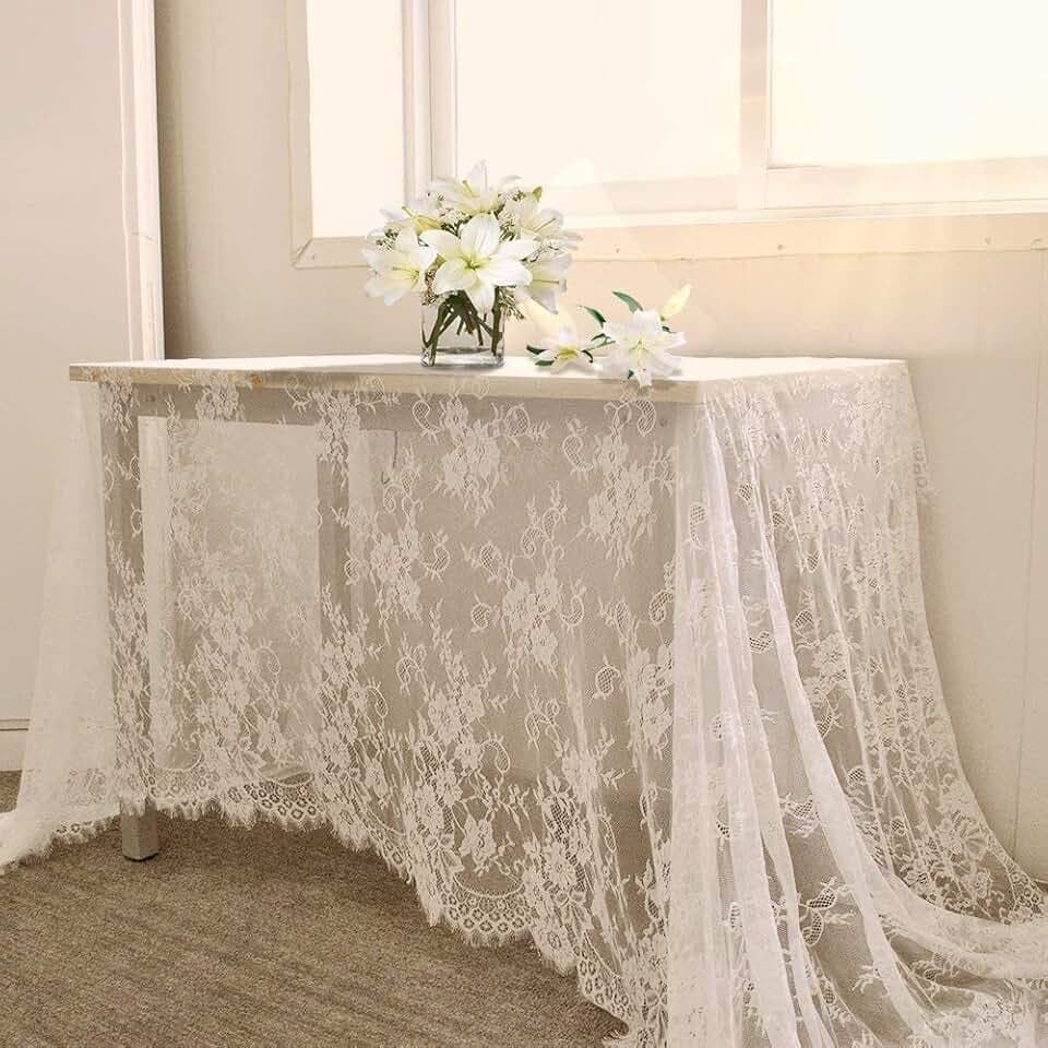B-COOL White Lace Tablecloth 5 Pack 60 x 120 Inch Wedding Table Cloth Rustic Table Overlay Sheer Table Cloths for Vintage Party Thanksgiving Floral Fall Table Decoration