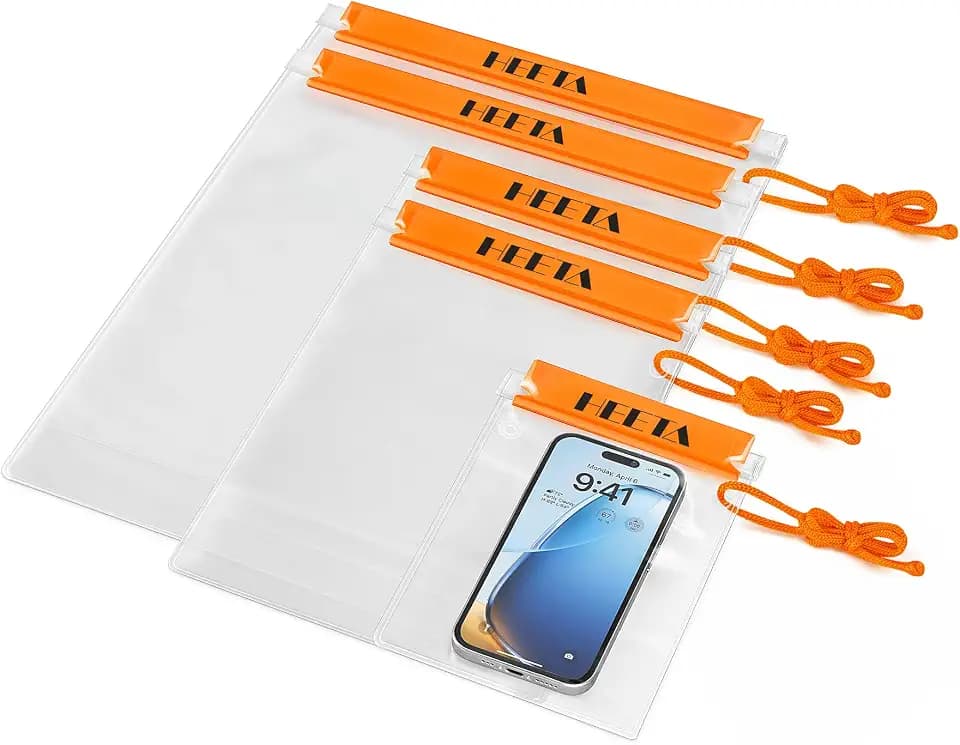 HEETA 5-Pack Clear Waterproof Dry Bag Pouch Document Holder for Phone Maps