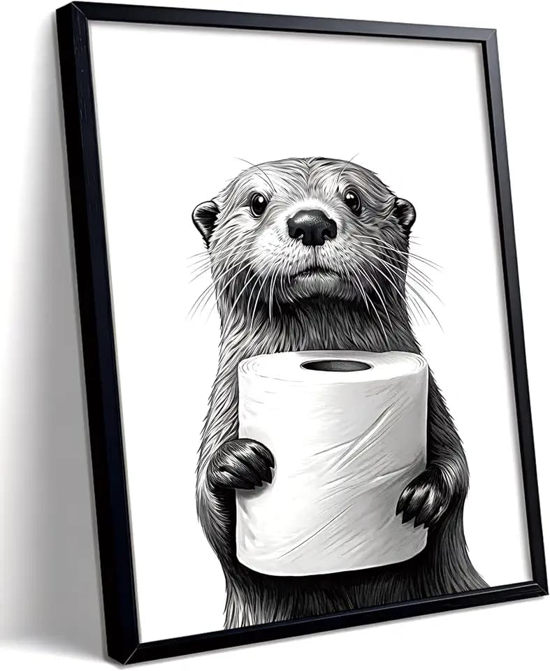 LBTZEVIR Framed Black and White Bathroom Wall Art Funny Otter 8x10In
