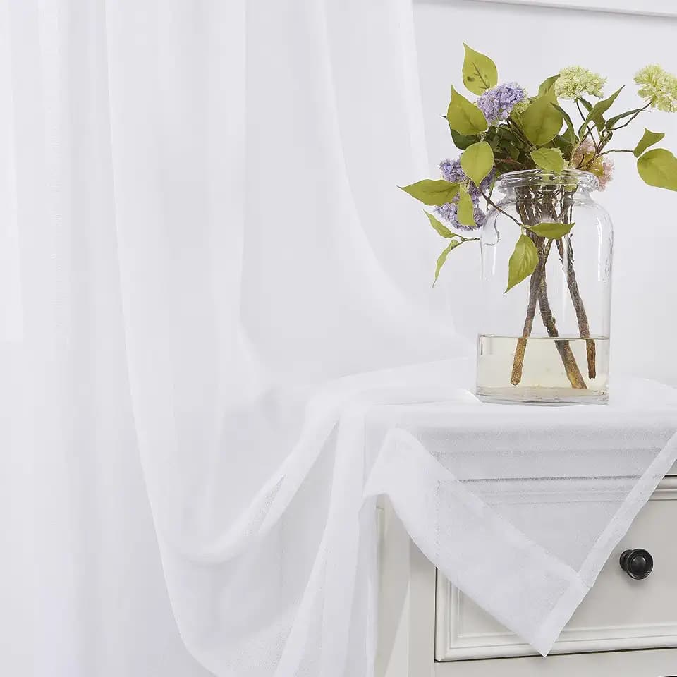 Window Curtains White Sheer Curtains 90 Inches Long 2 Panels Tulle Curtains Window Panels for Bedroom Curtains 2 Panel Sets Rod Pocket Sheer White Curtains for Living Room Kitchen Yard 52 W x 90 L