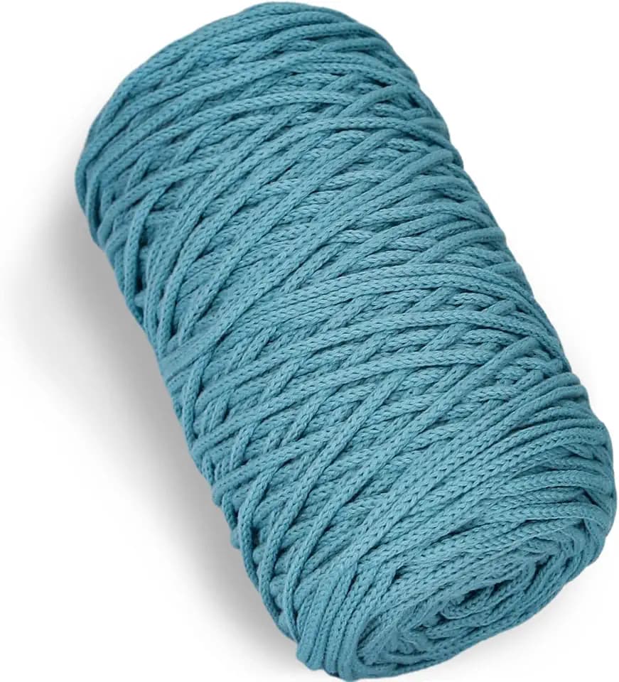 200g Cotton Yarn Hollow Knitted Crocheting,Fabric Round Rope Yarn for DIY Handbag Purse Basket Cushion Crochet Bag(Aqua Blue)