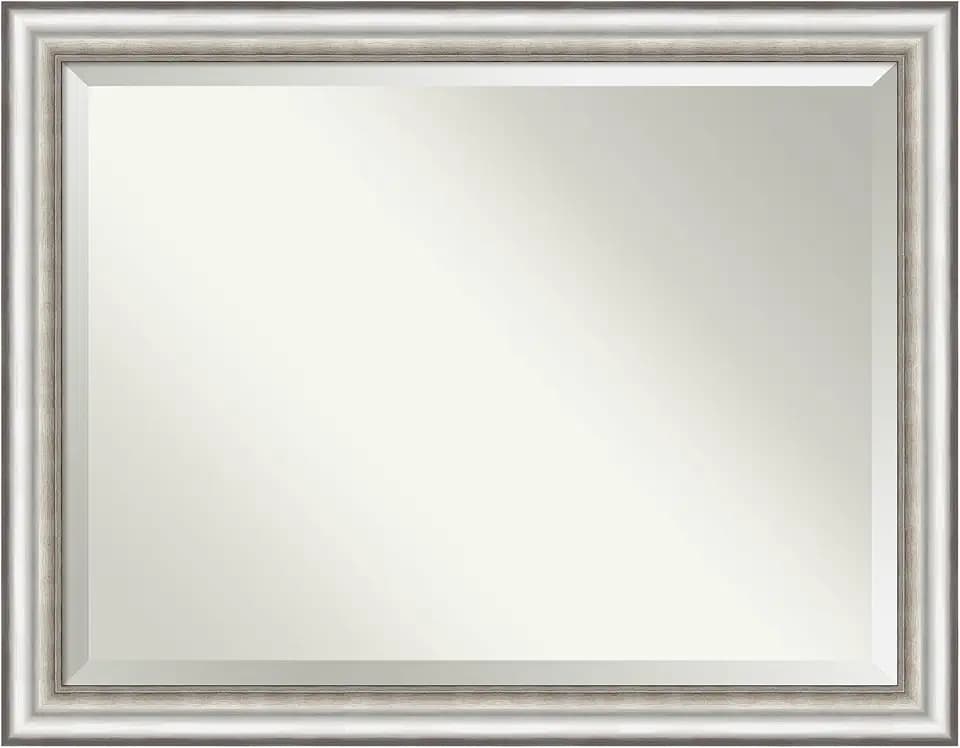 Amanti Art Silver Bathroom Mirror for Over Sink, 35x45 Salon Silver Rectangle Vanity Mirror, X-Large Traditional Frame, Hangs Horizonally and Vertically, Bathroom Wall Decor, Beveled Edge