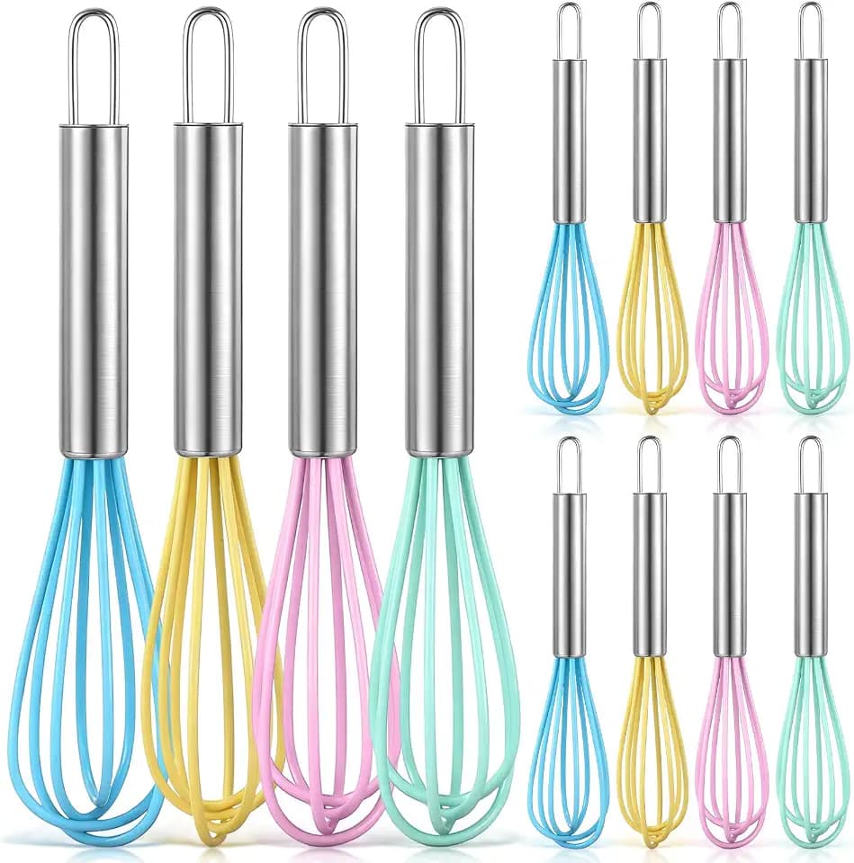 Baderke 12 Pcs 6 Inch Mini Silicone Whisks Handle Non Stick, Macaron
