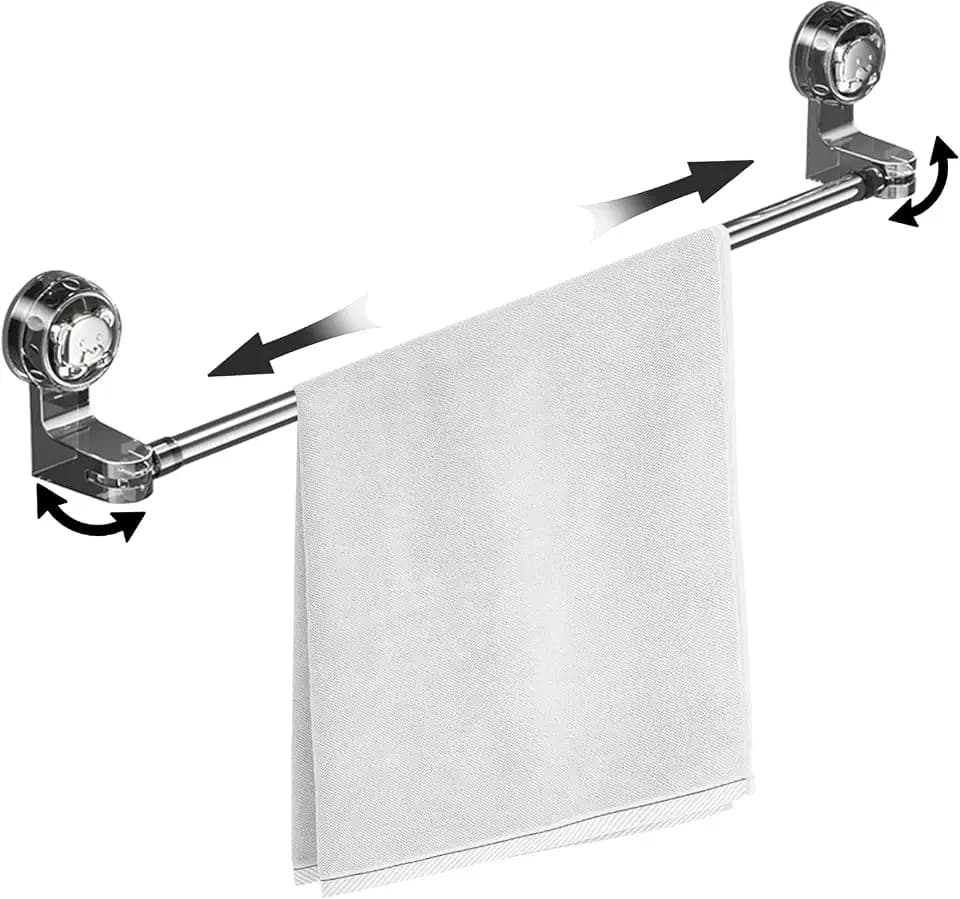 Retractable Suction Cup Bathroom Towel Bar 12Inch ~ 24Inch, Adjustable Towel Bar, Wall Mounted Towel Bar, 304 Stainless Steel Towel Bar, Bathroom Accessories Towel Rack Hooks