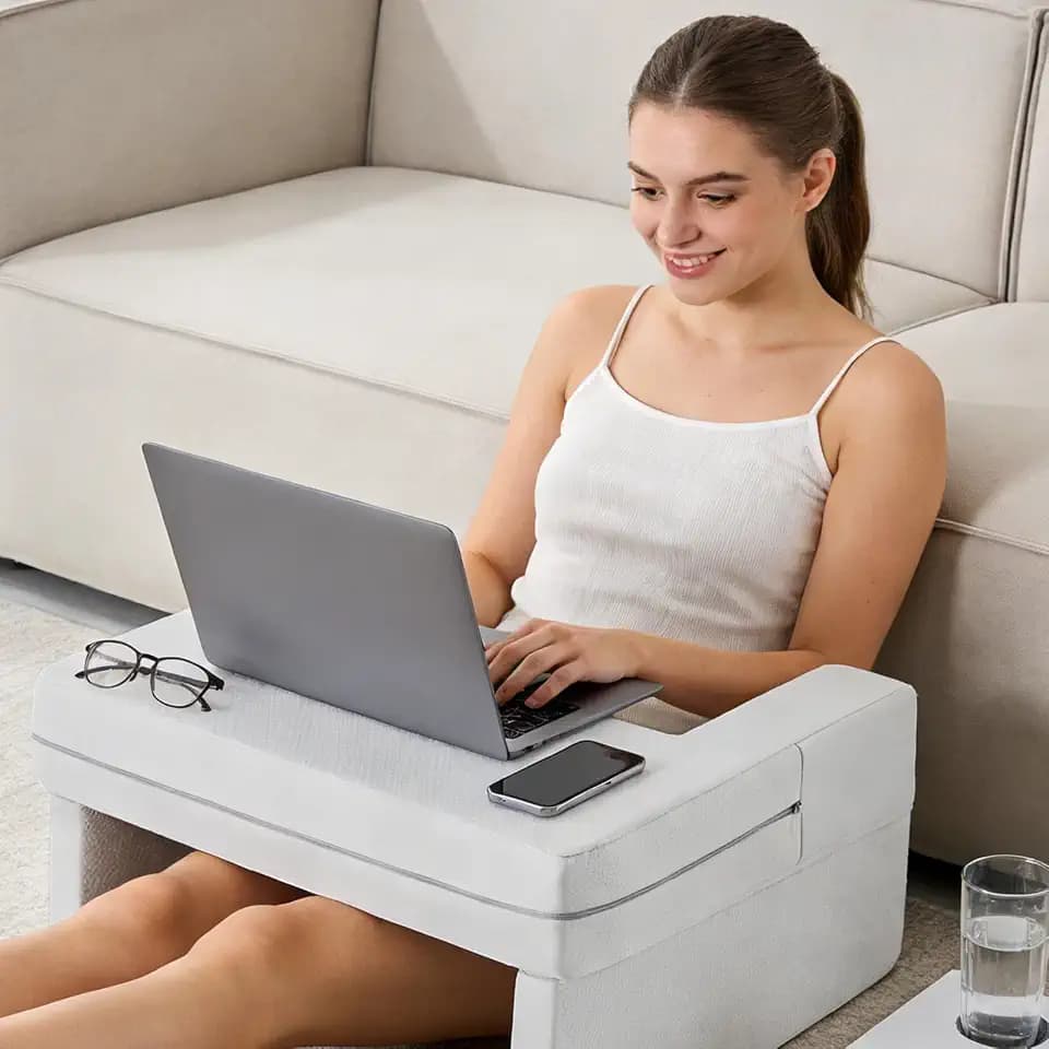 Sweetcrispy Ergonomic Lap Desk with Cup Holder & Reading Pillow, Grey