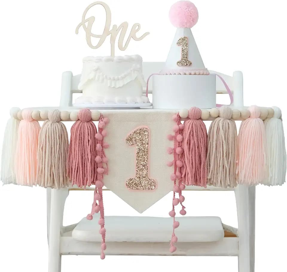 1st Birthday Decorations Girl One Year Old First High Chair Banner Baby