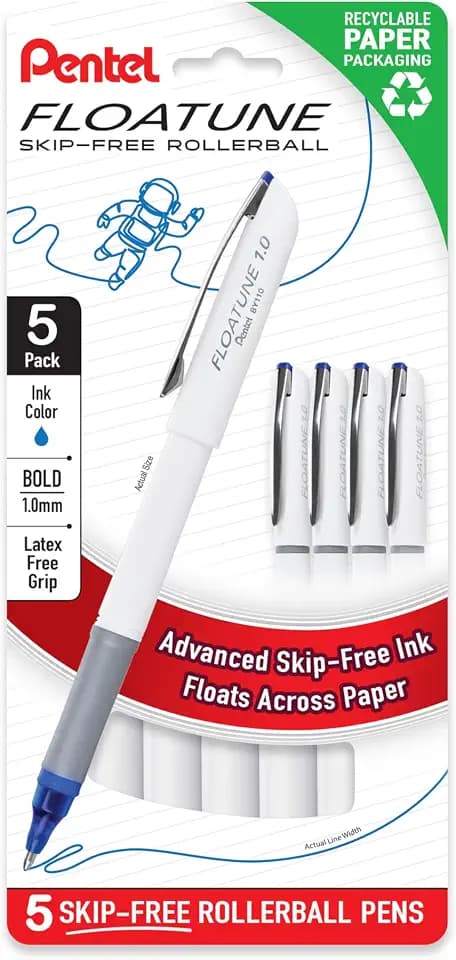 Pentel Floatune Rollerball, 1.0mm Bold Point, Blue Ink, 5-pk (BY110PF5C)