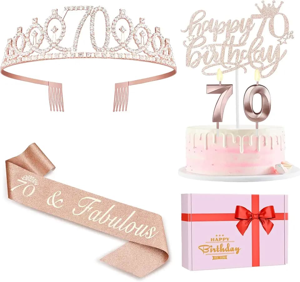 Juesly 70th Birthday Decorations for Women Rose Gold Party Supplies