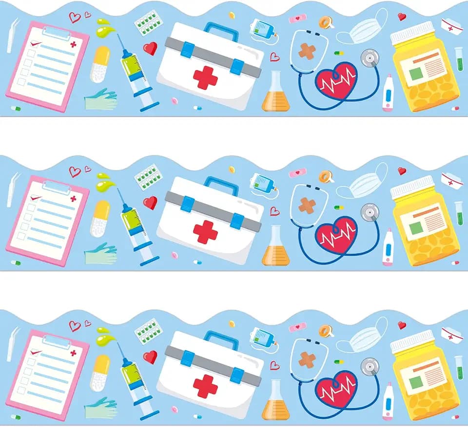 MOUNMDA 72 Feet Healthcare Workers Nurse Bulletin Board Borders for Doctor Appreciation Week Nurse Day Party Decoration Medical Nursing Nurse Graduation School Classroom Hospital Bulletin Board Décor