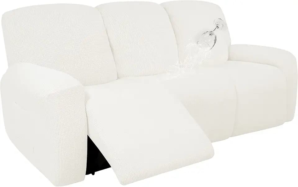 Easy-Going 100% Dual Waterproof Recliner Sofa Cover, 8-Pieces Stretch Relining Couch Cover with Pocket, Jacquard 3 Seat Sofa Slipcover Leakproof Washable (Sofa, Cream)