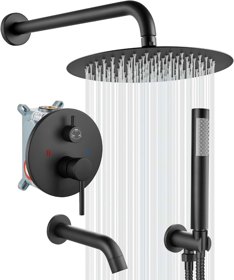 gotonovo Tub Shower Faucet Set with Valve,Matte Black,Straight Handheld