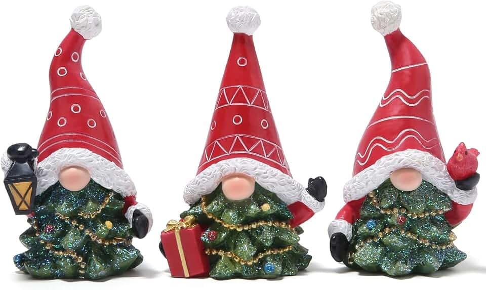 Hodao 3 PCS Christmas Tree Gnome Decorations, Handmade Winter Figurines